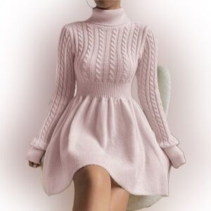 SHEIN Pink Long Sleeve Knit Sweater Dress